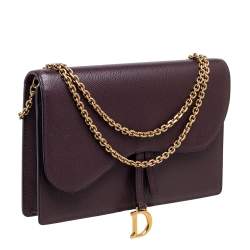 Pre Owned Dior Burgundy Leather Saddle Chain Flap Shoulder Bag