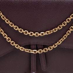 Pre Owned Dior Burgundy Leather Saddle Chain Flap Shoulder Bag