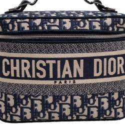 Pre Owned Dior Blue Oblique Canvas Travel Vanity Case Top Handle Bag