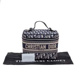 Pre Owned Dior Blue Oblique Canvas Travel Vanity Case Top Handle Bag