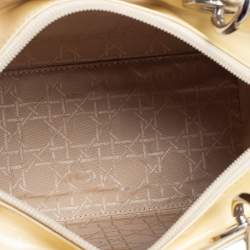 Pre Owned Dior Cream Glazed Leather Medium Lady Dior Tote