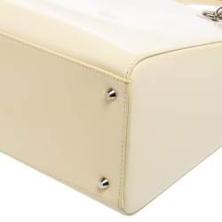 Pre Owned Dior Cream Glazed Leather Medium Lady Dior Tote