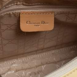 Pre Owned Dior Cream Glazed Leather Medium Lady Dior Tote