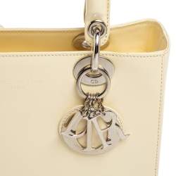 Pre Owned Dior Cream Glazed Leather Medium Lady Dior Tote