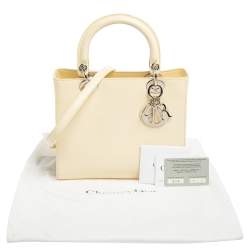 Pre Owned Dior Cream Glazed Leather Medium Lady Dior Tote