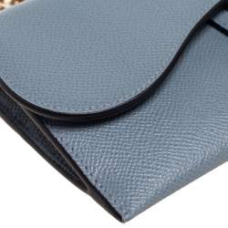 Pre Owned Dior Stone Blue Leather Saddle Wallet on Chain