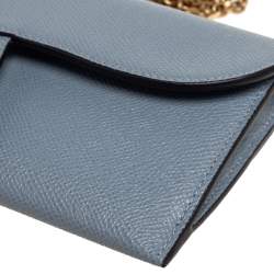 Pre Owned Dior Stone Blue Leather Saddle Wallet on Chain