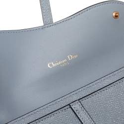 Pre Owned Dior Stone Blue Leather Saddle Wallet on Chain