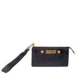 Dior Black Glazed Leather J'adior Wristlet Pouch at 1stDibs