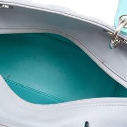 Pre Owned Dior Grey/Turquoise Cannage Leather Medium Lady Dior Tote
