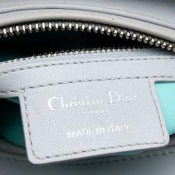 Pre Owned Dior Grey/Turquoise Cannage Leather Medium Lady Dior Tote
