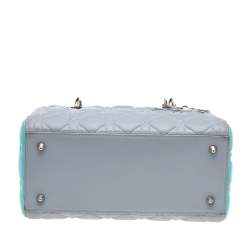 Pre Owned Dior Grey/Turquoise Cannage Leather Medium Lady Dior Tote