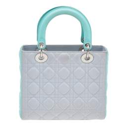 Pre Owned Dior Grey/Turquoise Cannage Leather Medium Lady Dior Tote