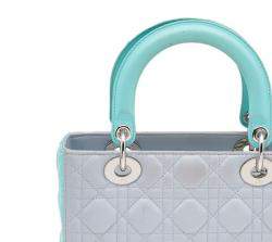 Pre Owned Dior Grey/Turquoise Cannage Leather Medium Lady Dior Tote