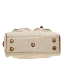 Pre Owned Dior Beige/Brown Canvas And Python Leather Vintage Double Pocket Satchel