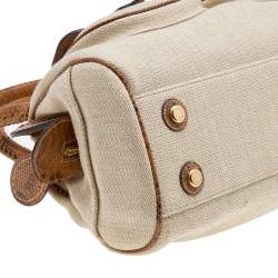 Pre Owned Dior Beige/Brown Canvas And Python Leather Vintage Double Pocket Satchel