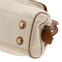 Pre Owned Dior Beige/Brown Canvas And Python Leather Vintage Double Pocket Satchel