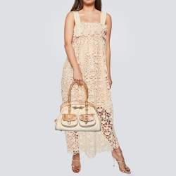 Pre Owned Dior Beige/Brown Canvas And Python Leather Vintage Double Pocket Satchel