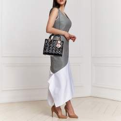 Pre Owned Dior Black Cannage Patent Leather Medium Lady Dior Tote