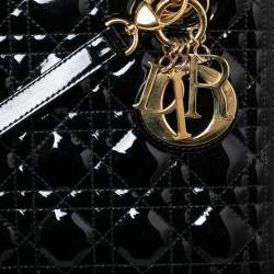 Pre Owned Dior Black Cannage Patent Leather Medium Lady Dior Tote