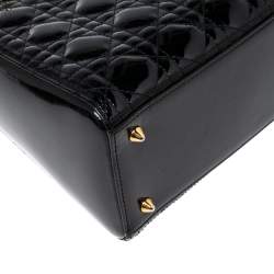 Pre Owned Dior Black Cannage Patent Leather Medium Lady Dior Tote