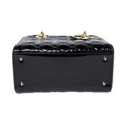 Pre Owned Dior Black Cannage Patent Leather Medium Lady Dior Tote