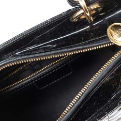 Pre Owned Dior Black Cannage Patent Leather Medium Lady Dior Tote