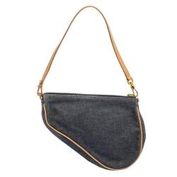 Pre Owned Dior Navy Blue Denim Saddle Pochette Bag