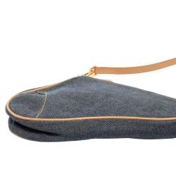 Pre Owned Dior Navy Blue Denim Saddle Pochette Bag