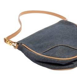 Pre Owned Dior Navy Blue Denim Saddle Pochette Bag
