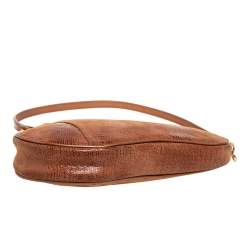 Pre Owned Dior Copper Lizard Effect Laminated Suede Saddle Pochette Bag