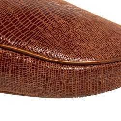 Pre Owned Dior Copper Lizard Effect Laminated Suede Saddle Pochette Bag