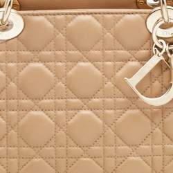 Pre Owned Dior Beige Cannage Leather Soft Lady Dior Shopper Tote