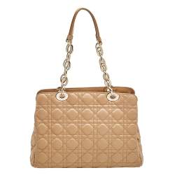 Pre Owned Dior Beige Cannage Leather Soft Lady Dior Shopper Tote