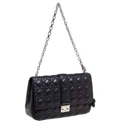 Pre Owned حقيبة ديور بقلاب ميس ديور جلد كاناج أسود كبيرة