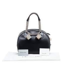 Pre Owned Dior Black Leather Gambler Dice Bowler Bag