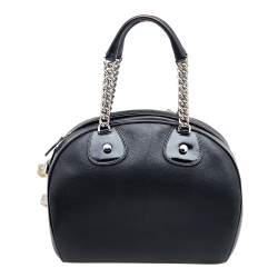 Pre Owned Dior Black Leather Gambler Dice Bowler Bag