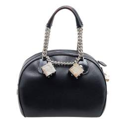 Pre Owned Dior Black Leather Gambler Dice Bowler Bag