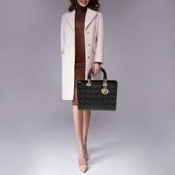 Pre Owned Dior Black Cannage Patent Leather Large Lady Dior Tote