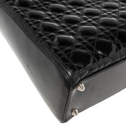 Pre Owned Dior Black Cannage Patent Leather Large Lady Dior Tote