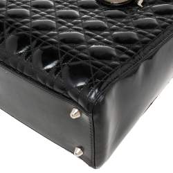 Pre Owned Dior Black Cannage Patent Leather Large Lady Dior Tote