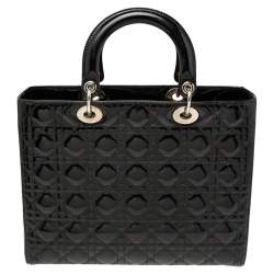 Pre Owned Dior Black Cannage Patent Leather Large Lady Dior Tote