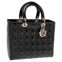 Pre Owned Dior Black Cannage Patent Leather Large Lady Dior Tote