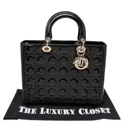 Pre Owned Dior Black Cannage Patent Leather Large Lady Dior Tote
