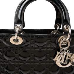 Pre Owned Dior Black Cannage Patent Leather Large Lady Dior Tote
