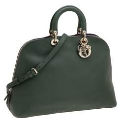 Pre Owned Dior Dark Green Leather Large Diorissimo Dome Satchel