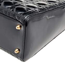 Pre Owned Dior Black Cannage Patent Leather Large Lady Dior Tote