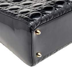 Pre Owned Dior Black Cannage Patent Leather Large Lady Dior Tote