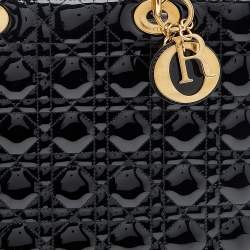 Pre Owned Dior Black Cannage Patent Leather Large Lady Dior Tote