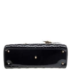 Pre Owned Dior Black Cannage Patent Leather Large Lady Dior Tote